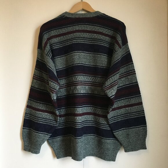 Vintage Striped and Basketweave Canadian University Eclectic Grandpa Sweater - Picture 2 of 16